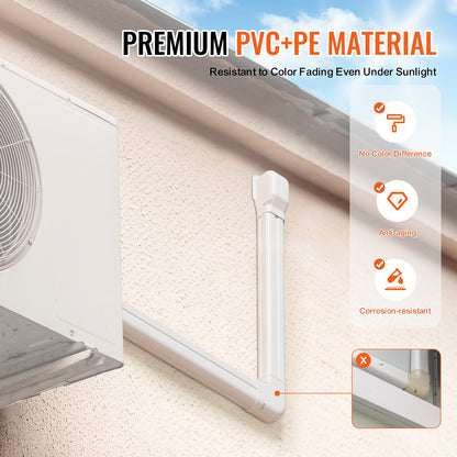 Mini Split Line Set Abdeckung 76,2 mm B 3110 mm L, dekorative PVC-Rohrleitungsabdeckung für Klimaanlagen mit 5 geraden Kanälen und kompletten Komponenten. Einfach zu installieren, überstreichbar für Wärmepumpen, weiß