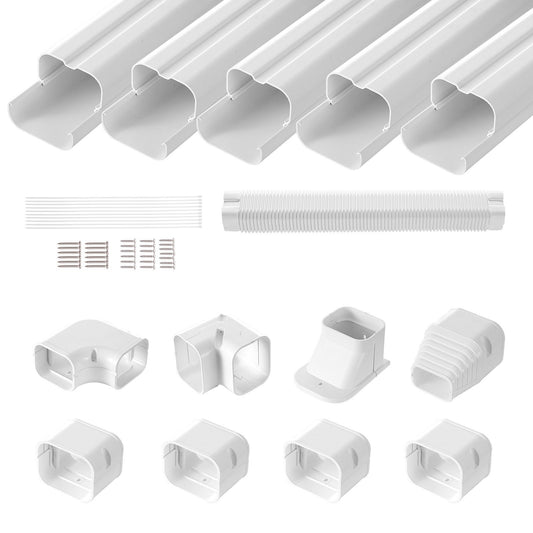 Mini Split Line Set Abdeckung 76,2 mm B 3110 mm L, dekorative PVC-Rohrleitungsabdeckung für Klimaanlagen mit 5 geraden Kanälen und kompletten Komponenten. Einfach zu installieren, überstreichbar für Wärmepumpen, weiß