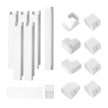 Mini Split Line Set Abdeckung 76,2 mm B 3110 mm L, dekorative PVC-Rohrleitungsabdeckung für Klimaanlagen mit 5 geraden Kanälen und kompletten Komponenten. Einfach zu installieren, überstreichbar für Wärmepumpen, weiß