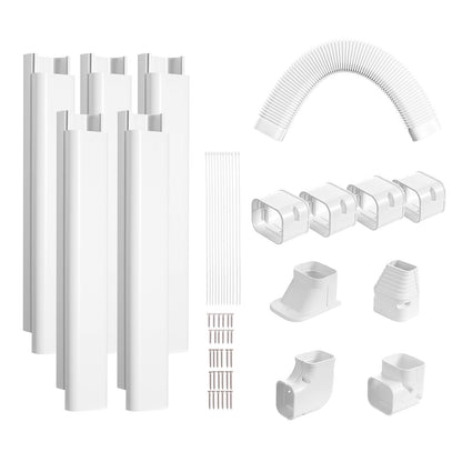 Mini Split Line Set Abdeckung 76,2 mm B 3110 mm L, dekorative PVC-Rohrleitungsabdeckung für Klimaanlagen mit 5 geraden Kanälen und kompletten Komponenten. Einfach zu installieren, überstreichbar für Wärmepumpen, weiß