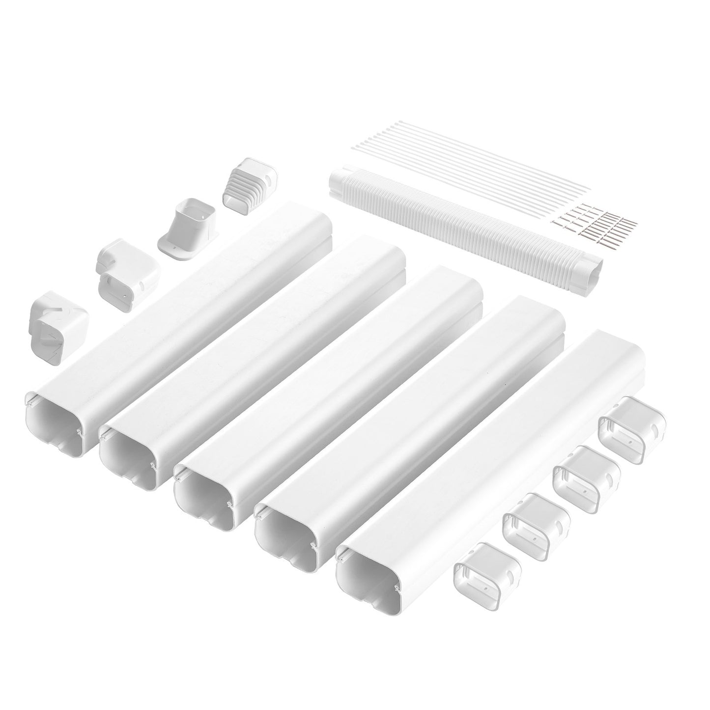 Mini Split Line Set Abdeckung 76,2 mm B 3110 mm L, dekorative PVC-Rohrleitungsabdeckung für Klimaanlagen mit 5 geraden Kanälen und kompletten Komponenten. Einfach zu installieren, überstreichbar für Wärmepumpen, weiß