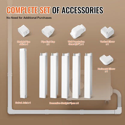 Mini Split Line Set Cover 3-inch W 10Ft L, PVC Decorative Pipe Line Cover For Air Conditioner with 5 Straight Ducts & Full Components Easy to Install, Paintable for Heat Pumps, White