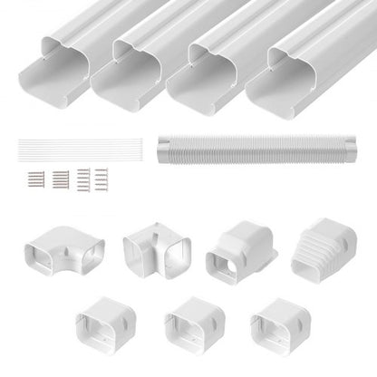 Mini Split Line Set Cover 3-inch W 15.8Ft L, PVC Decorative Pipe Line Cover For Air Conditioner with 4 Straight Ducts & Full Components Easy to Install, Paintable for Heat Pumps, White