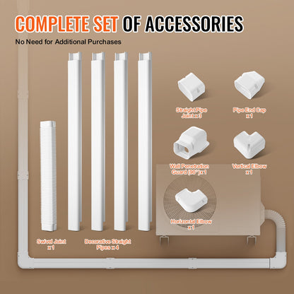 Mini Split Line Set Cover 3-inch W 15.8Ft L, PVC Decorative Pipe Line Cover For Air Conditioner with 4 Straight Ducts & Full Components Easy to Install, Paintable for Heat Pumps, White