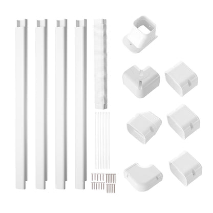 Mini Split Line Set Abdeckung 76,2 mm B 4830 mm L, dekorative PVC-Rohrleitungsabdeckung für Klimaanlagen mit 4 geraden Kanälen und kompletten Komponenten. Einfach zu installieren, überstreichbar für Wärmepumpen, weiß