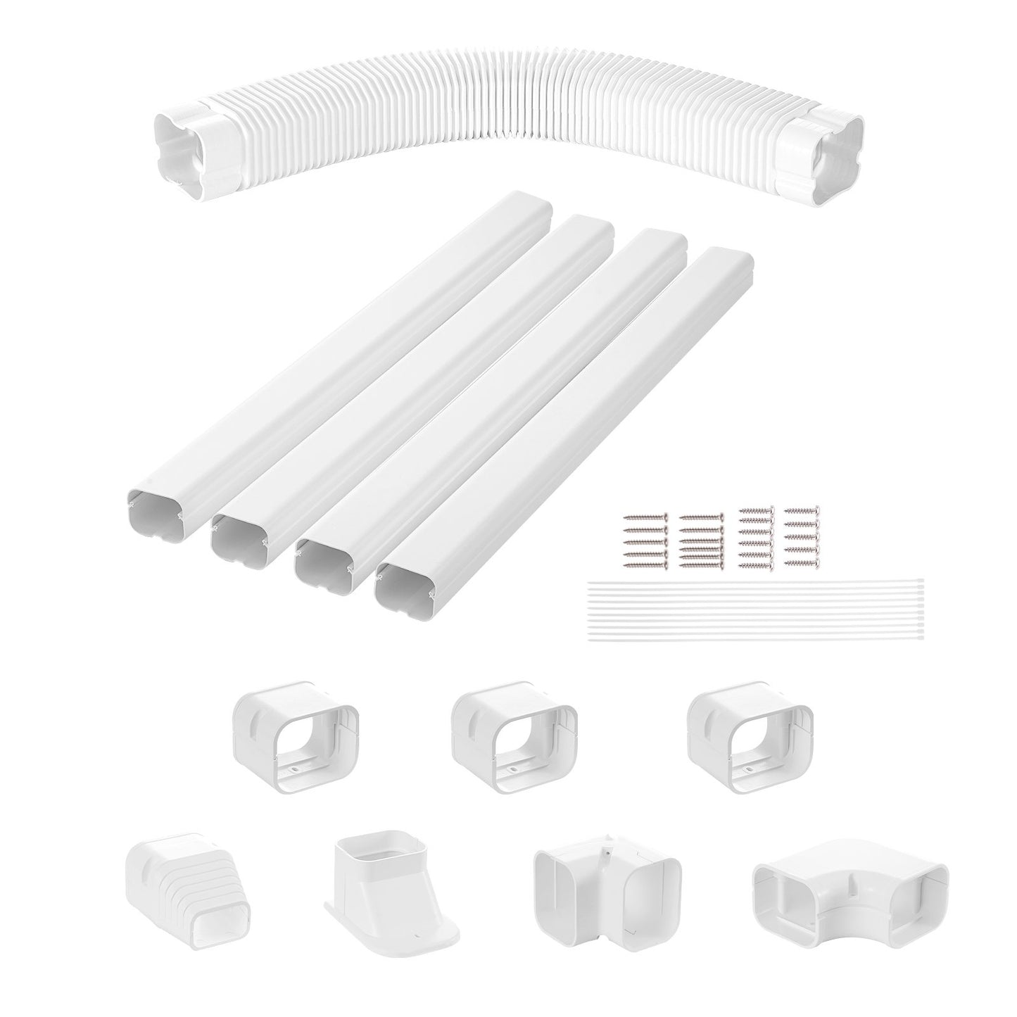 Mini Split Line Set Abdeckung 76,2 mm B 4830 mm L, dekorative PVC-Rohrleitungsabdeckung für Klimaanlagen mit 4 geraden Kanälen und kompletten Komponenten. Einfach zu installieren, überstreichbar für Wärmepumpen, weiß