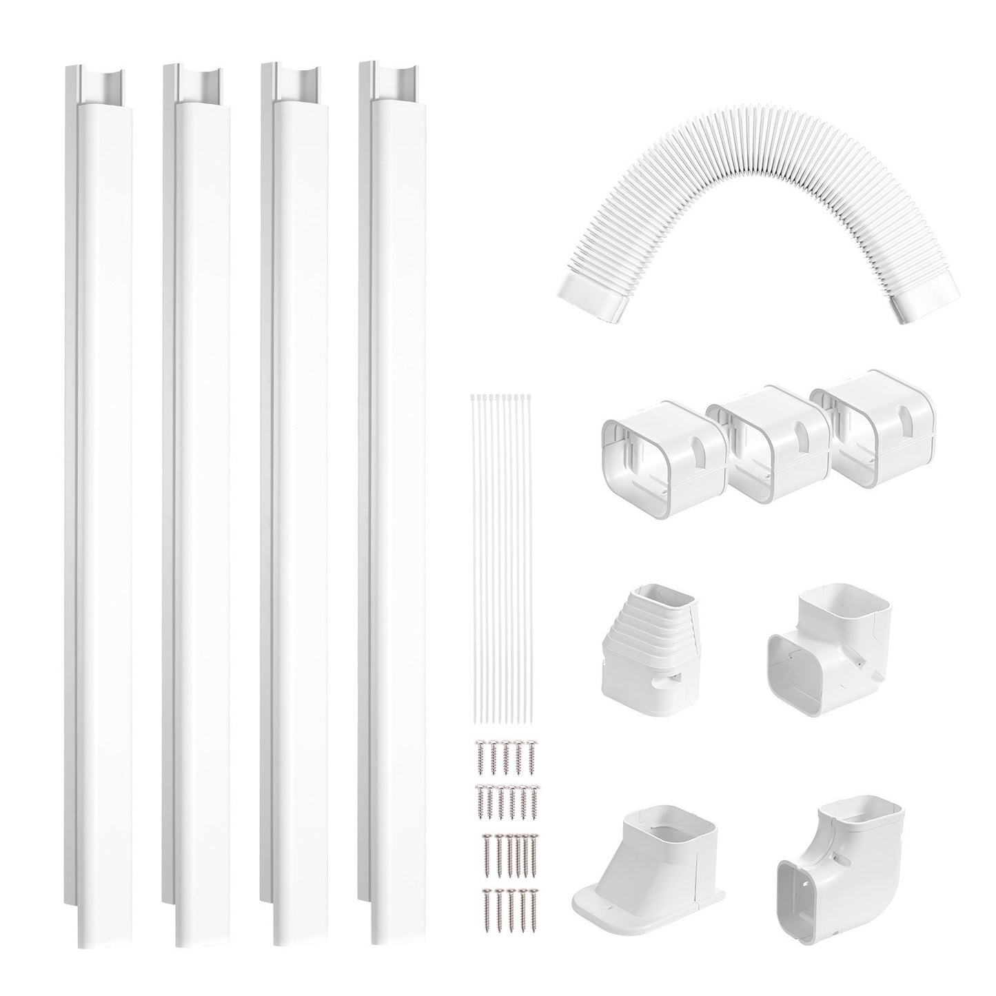 Mini Split Line Set Abdeckung 76,2 mm B 4830 mm L, dekorative PVC-Rohrleitungsabdeckung für Klimaanlagen mit 4 geraden Kanälen und kompletten Komponenten. Einfach zu installieren, überstreichbar für Wärmepumpen, weiß