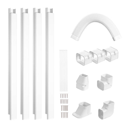 Mini Split Line Set Abdeckung 76,2 mm B 4830 mm L, dekorative PVC-Rohrleitungsabdeckung für Klimaanlagen mit 4 geraden Kanälen und kompletten Komponenten. Einfach zu installieren, überstreichbar für Wärmepumpen, weiß