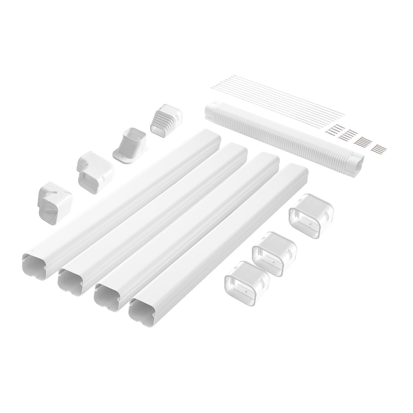 Mini Split Line Set Abdeckung 76,2 mm B 4830 mm L, dekorative PVC-Rohrleitungsabdeckung für Klimaanlagen mit 4 geraden Kanälen und kompletten Komponenten. Einfach zu installieren, überstreichbar für Wärmepumpen, weiß