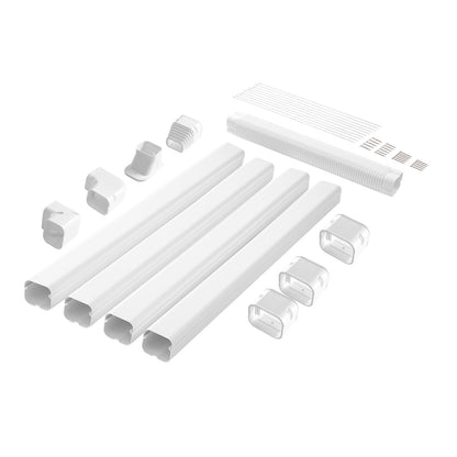 Mini Split Line Set Abdeckung 76,2 mm B 4830 mm L, dekorative PVC-Rohrleitungsabdeckung für Klimaanlagen mit 4 geraden Kanälen und kompletten Komponenten. Einfach zu installieren, überstreichbar für Wärmepumpen, weiß