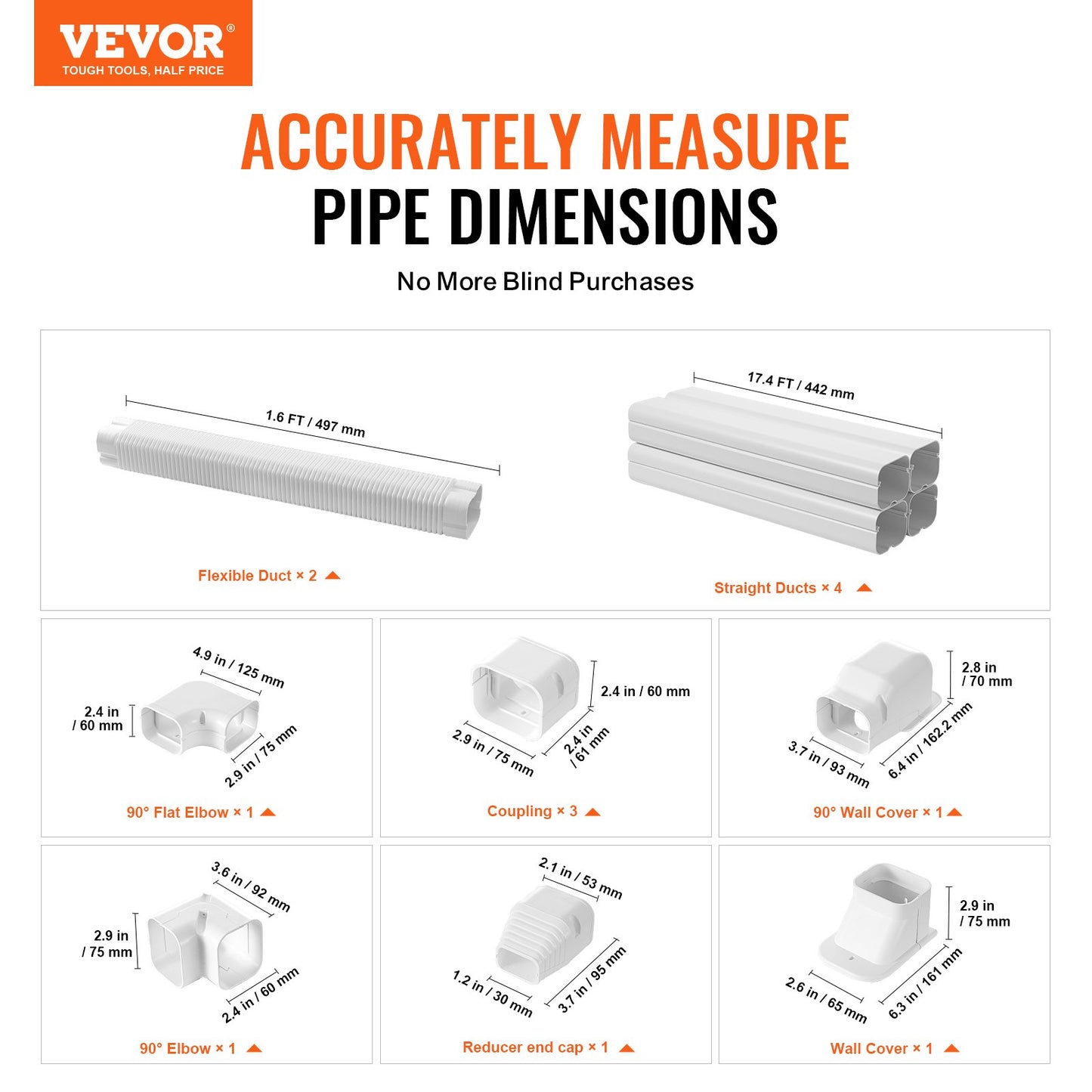 Mini Split Line Set Abdeckung 76,2 mm B 5350 mm L, dekorative PVC-Rohrleitungsabdeckung für Klimaanlagen mit 4 geraden Kanälen und kompletten Komponenten. Einfach zu installieren, überstreichbar für Wärmepumpen, weiß
