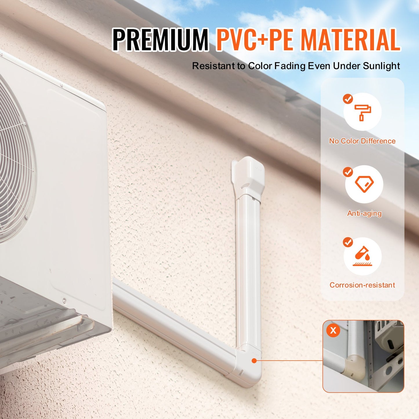 Mini Split Line Set Abdeckung 76,2 mm B 5350 mm L, dekorative PVC-Rohrleitungsabdeckung für Klimaanlagen mit 4 geraden Kanälen und kompletten Komponenten. Einfach zu installieren, überstreichbar für Wärmepumpen, weiß