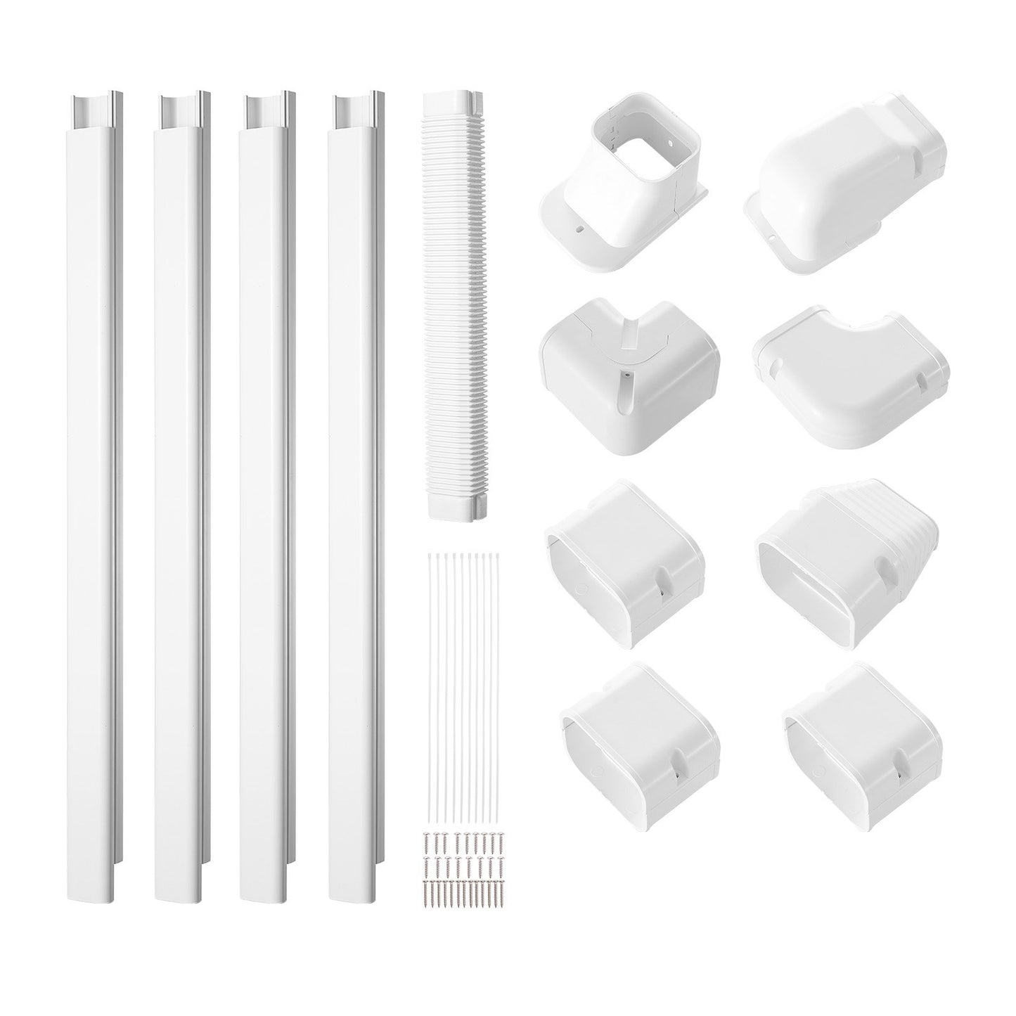 Mini Split Line Set Abdeckung 76,2 mm B 5350 mm L, dekorative PVC-Rohrleitungsabdeckung für Klimaanlagen mit 4 geraden Kanälen und kompletten Komponenten. Einfach zu installieren, überstreichbar für Wärmepumpen, weiß