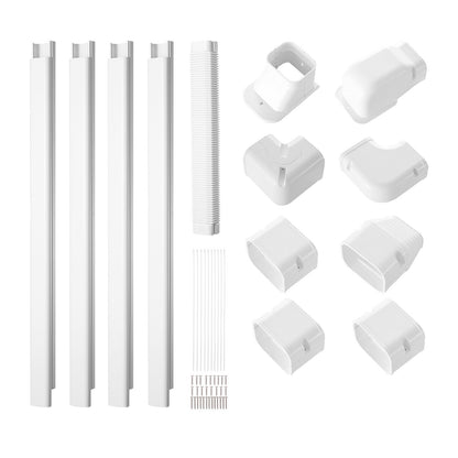 Mini Split Line Set Abdeckung 76,2 mm B 5350 mm L, dekorative PVC-Rohrleitungsabdeckung für Klimaanlagen mit 4 geraden Kanälen und kompletten Komponenten. Einfach zu installieren, überstreichbar für Wärmepumpen, weiß
