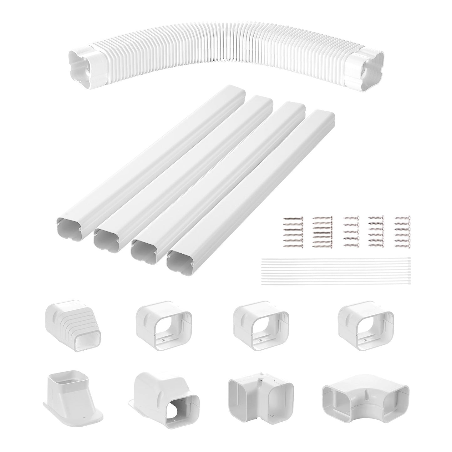 Mini Split Line Set Abdeckung 76,2 mm B 5350 mm L, dekorative PVC-Rohrleitungsabdeckung für Klimaanlagen mit 4 geraden Kanälen und kompletten Komponenten. Einfach zu installieren, überstreichbar für Wärmepumpen, weiß