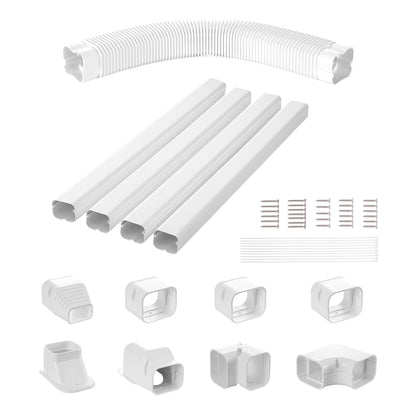 Mini Split Line Set Abdeckung 76,2 mm B 5350 mm L, dekorative PVC-Rohrleitungsabdeckung für Klimaanlagen mit 4 geraden Kanälen und kompletten Komponenten. Einfach zu installieren, überstreichbar für Wärmepumpen, weiß