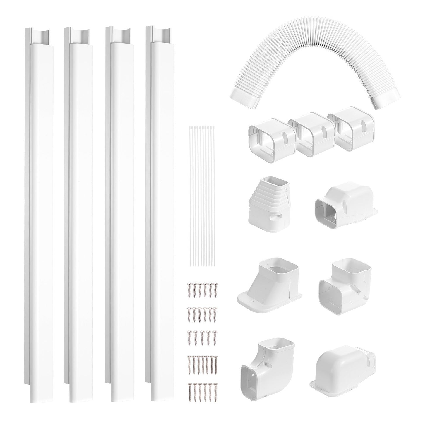 Mini Split Line Set Abdeckung 76,2 mm B 5350 mm L, dekorative PVC-Rohrleitungsabdeckung für Klimaanlagen mit 4 geraden Kanälen und kompletten Komponenten. Einfach zu installieren, überstreichbar für Wärmepumpen, weiß