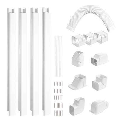 Mini Split Line Set Abdeckung 76,2 mm B 5350 mm L, dekorative PVC-Rohrleitungsabdeckung für Klimaanlagen mit 4 geraden Kanälen und kompletten Komponenten. Einfach zu installieren, überstreichbar für Wärmepumpen, weiß