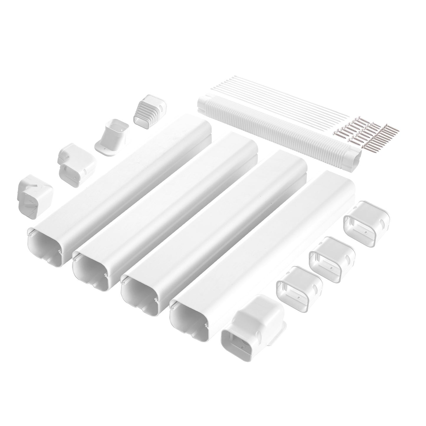 Mini Split Line Set Abdeckung 76,2 mm B 5350 mm L, dekorative PVC-Rohrleitungsabdeckung für Klimaanlagen mit 4 geraden Kanälen und kompletten Komponenten. Einfach zu installieren, überstreichbar für Wärmepumpen, weiß
