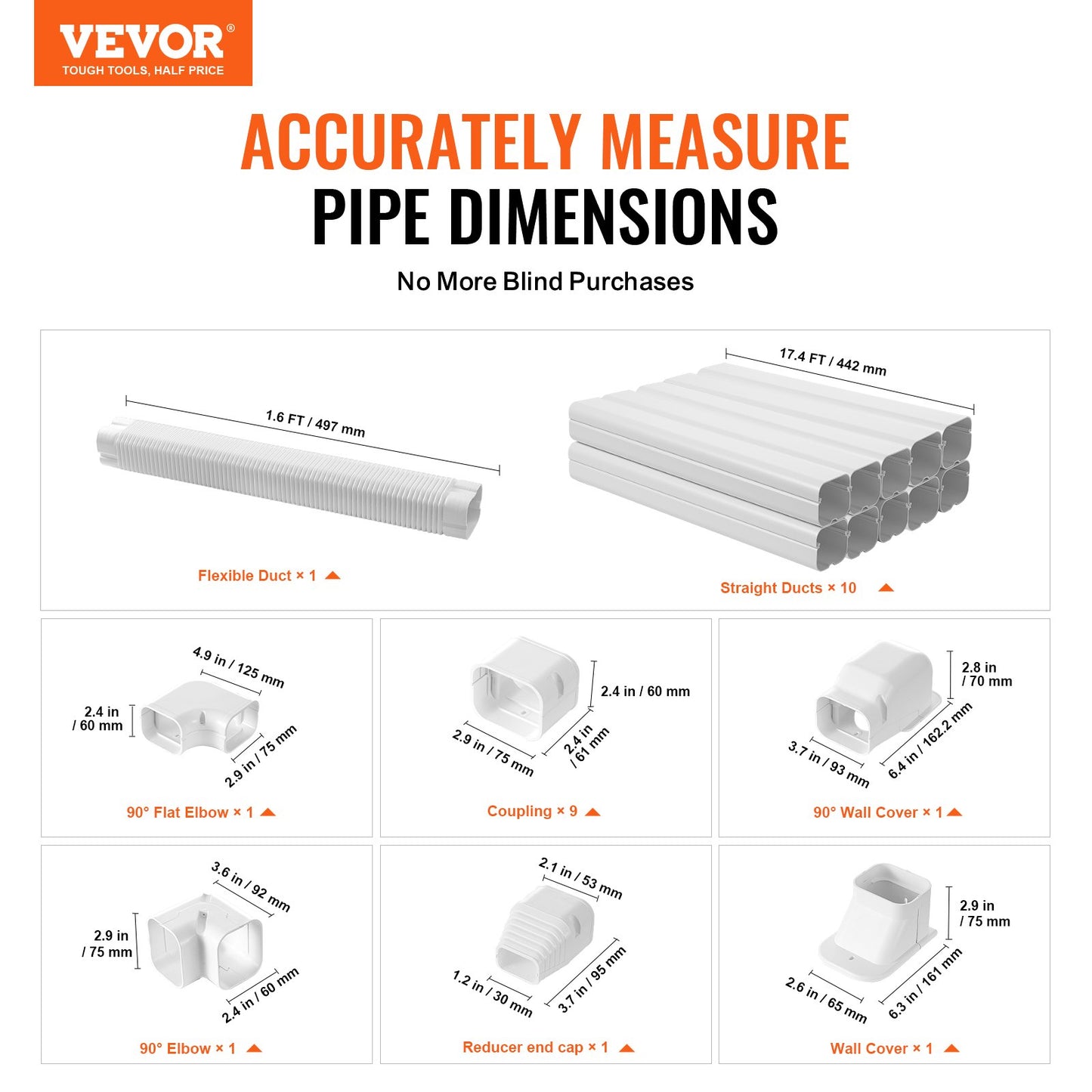 Mini Split Line Set Abdeckung 76,2 mm B 5400 mm L, dekorative PVC-Rohrleitungsabdeckung für Klimaanlagen mit 10 geraden Kanälen und kompletten Komponenten. Einfach zu installieren, überstreichbar für Wärmepumpen, weiß