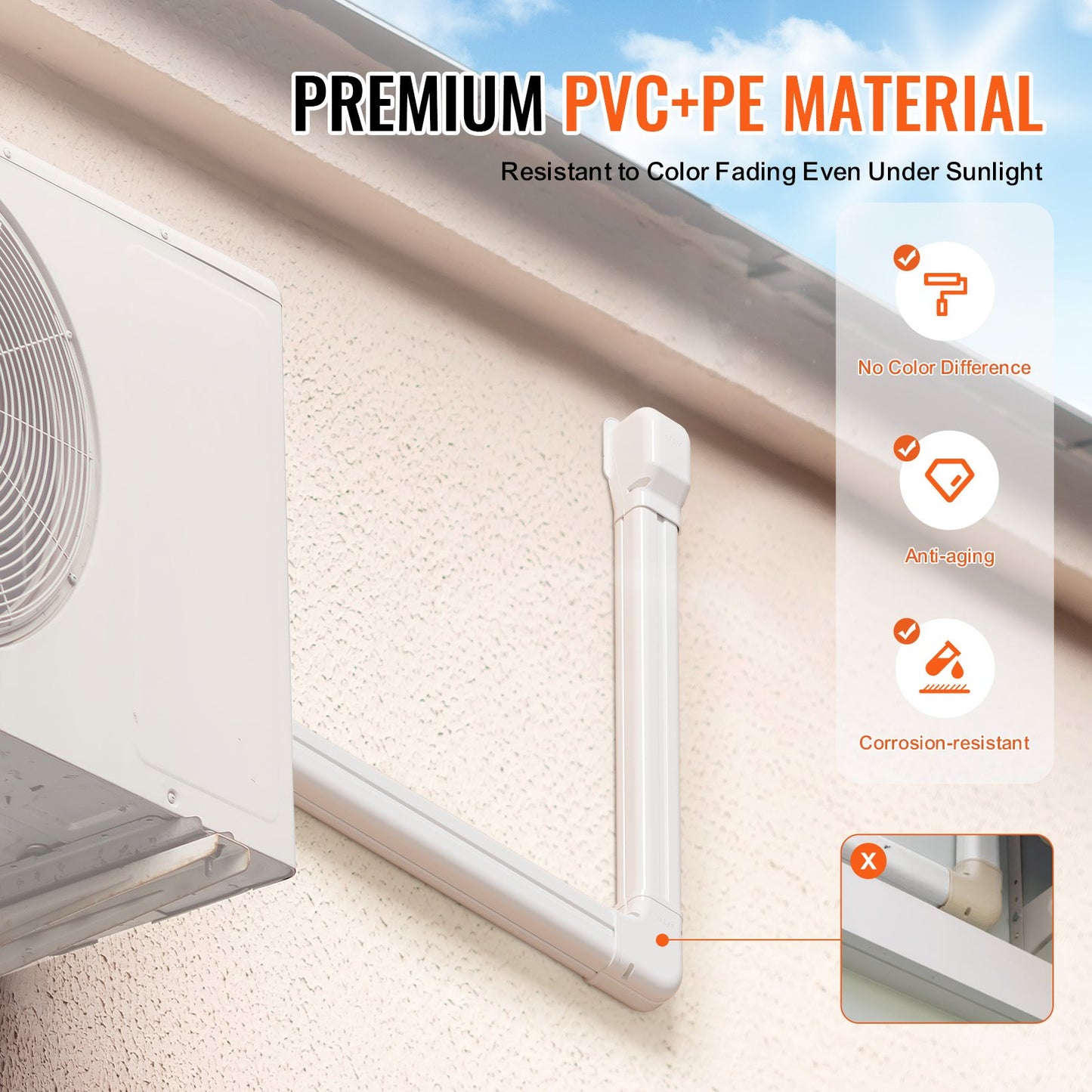 Mini Split Line Set Abdeckung 76,2 mm B 5400 mm L, dekorative PVC-Rohrleitungsabdeckung für Klimaanlagen mit 10 geraden Kanälen und kompletten Komponenten. Einfach zu installieren, überstreichbar für Wärmepumpen, weiß