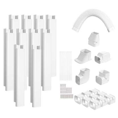 Mini Split Line Set Abdeckung 76,2 mm B 5400 mm L, dekorative PVC-Rohrleitungsabdeckung für Klimaanlagen mit 10 geraden Kanälen und kompletten Komponenten. Einfach zu installieren, überstreichbar für Wärmepumpen, weiß