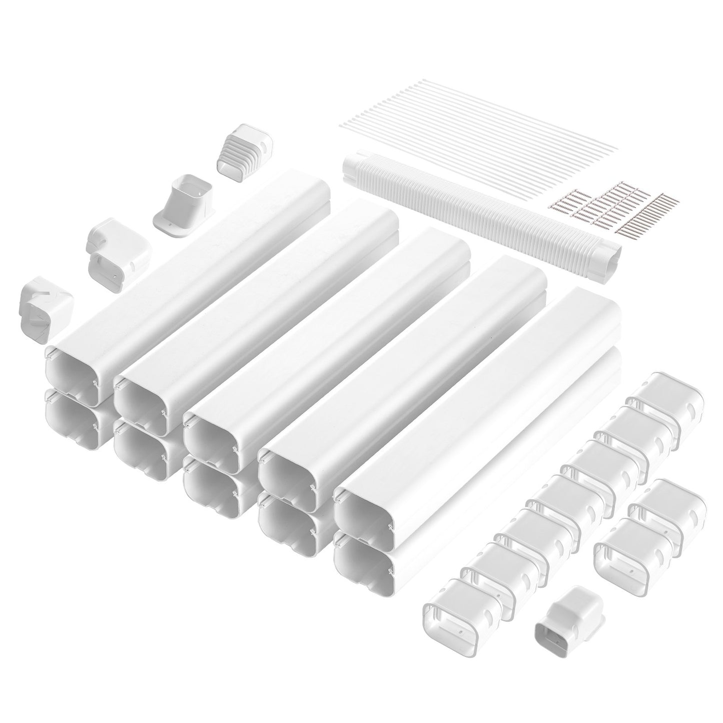 Mini Split Line Set Abdeckung 76,2 mm B 5400 mm L, dekorative PVC-Rohrleitungsabdeckung für Klimaanlagen mit 10 geraden Kanälen und kompletten Komponenten. Einfach zu installieren, überstreichbar für Wärmepumpen, weiß