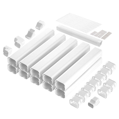 Mini Split Line Set Abdeckung 76,2 mm B 5400 mm L, dekorative PVC-Rohrleitungsabdeckung für Klimaanlagen mit 10 geraden Kanälen und kompletten Komponenten. Einfach zu installieren, überstreichbar für Wärmepumpen, weiß