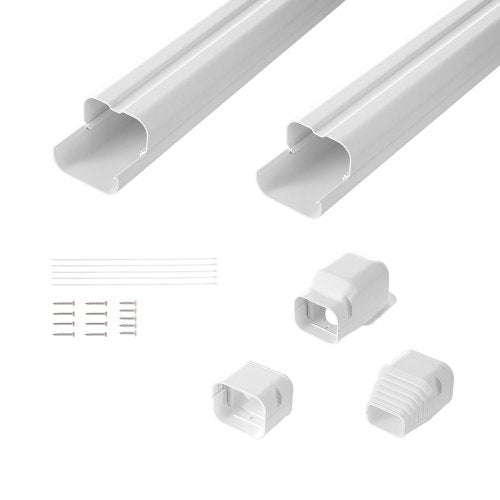 Mini Split Line Set Cover 3-inch W 7.4Ft L, PVC Decorative Pipe Line Cover For Air Conditioner with 2 Straight Ducts & Full Components Easy to Install, Paintable for Heat Pumps, White