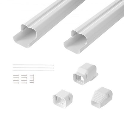 Mini Split Line Set Cover 3-inch W 7.4Ft L, PVC Decorative Pipe Line Cover For Air Conditioner with 2 Straight Ducts & Full Components Easy to Install, Paintable for Heat Pumps, White