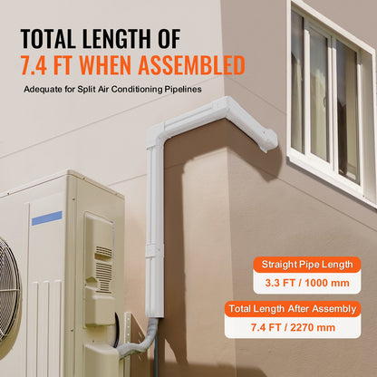 Mini Split Line Set Cover 3-inch W 7.4Ft L, PVC Decorative Pipe Line Cover For Air Conditioner with 2 Straight Ducts & Full Components Easy to Install, Paintable for Heat Pumps, White