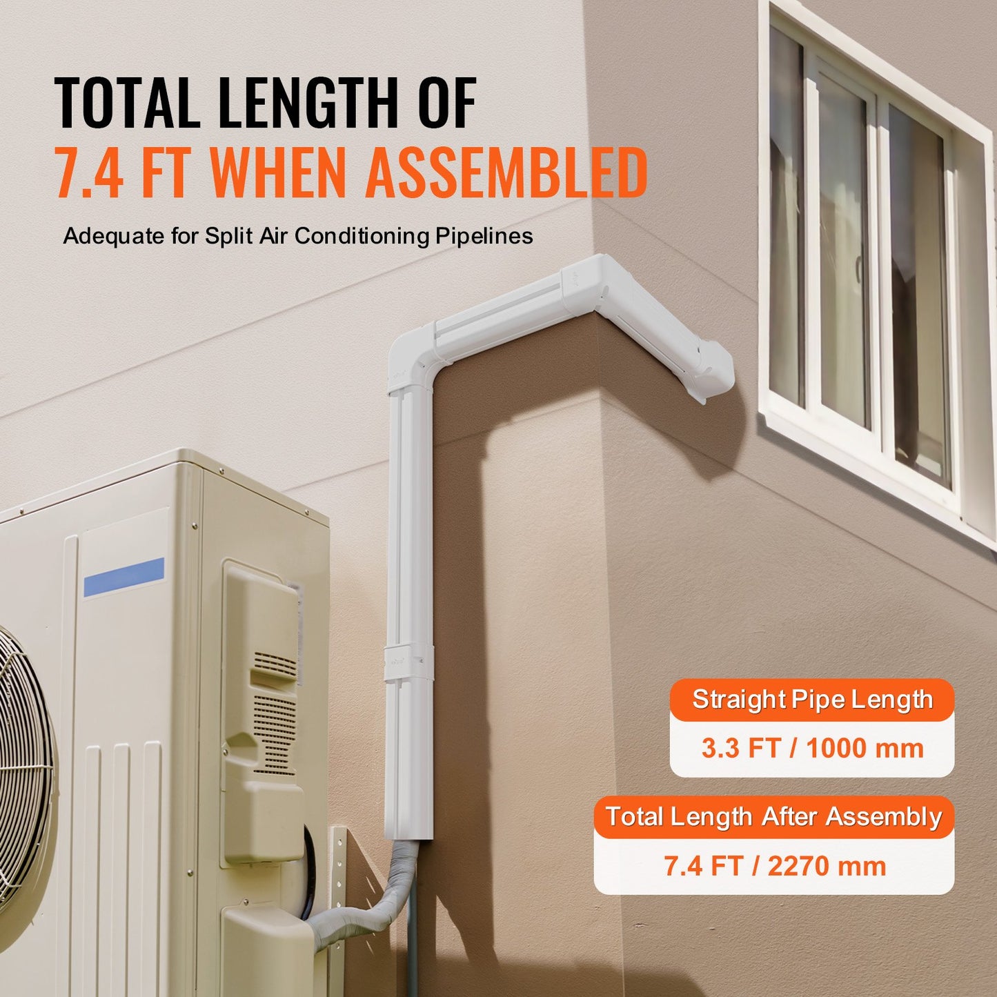 Mini Split Line Set Abdeckung 76,2 mm B 2270 mm L, dekorative PVC-Rohrleitungsabdeckung für Klimaanlagen mit 2 geraden Kanälen und kompletten Komponenten. Einfach zu installieren, überstreichbar für Wärmepumpen, weiß