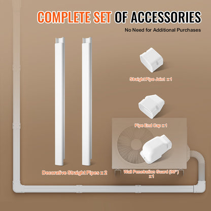 Mini Split Line Set Cover 3-inch W 7.4Ft L, PVC Decorative Pipe Line Cover For Air Conditioner with 2 Straight Ducts & Full Components Easy to Install, Paintable for Heat Pumps, White