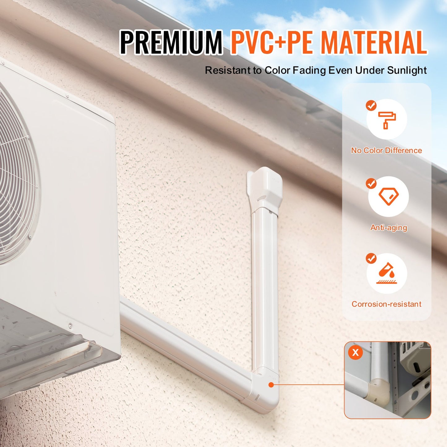Mini Split Line Set Abdeckung 76,2 mm B 2270 mm L, dekorative PVC-Rohrleitungsabdeckung für Klimaanlagen mit 2 geraden Kanälen und kompletten Komponenten. Einfach zu installieren, überstreichbar für Wärmepumpen, weiß