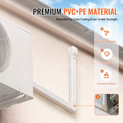 Mini Split Line Set Abdeckung 76,2 mm B 2270 mm L, dekorative PVC-Rohrleitungsabdeckung für Klimaanlagen mit 2 geraden Kanälen und kompletten Komponenten. Einfach zu installieren, überstreichbar für Wärmepumpen, weiß