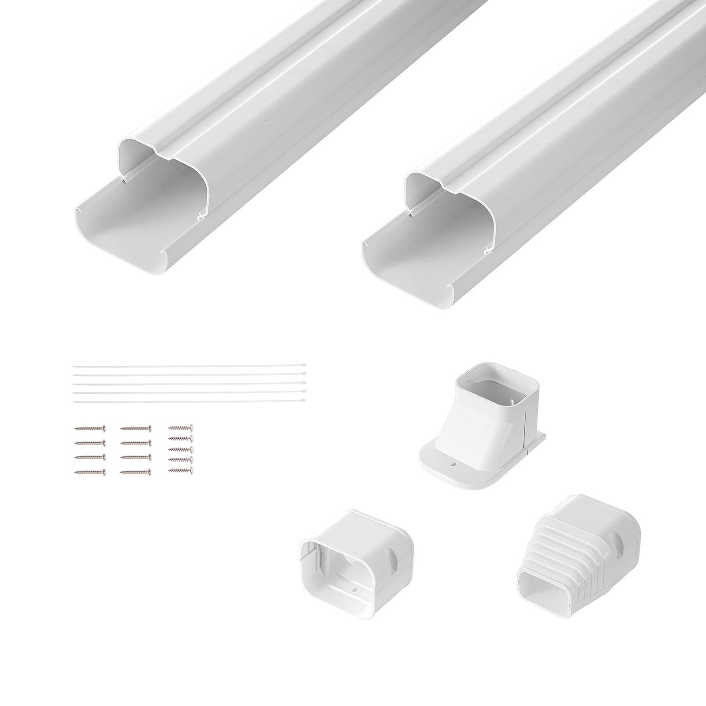 Mini Split Line Set Abdeckung 76,2 mm B 2270 mm L, dekorative PVC-Rohrleitungsabdeckung für Klimaanlagen mit 2 geraden Kanälen und kompletten Komponenten. Einfach zu installieren, überstreichbar für Wärmepumpen, weiß