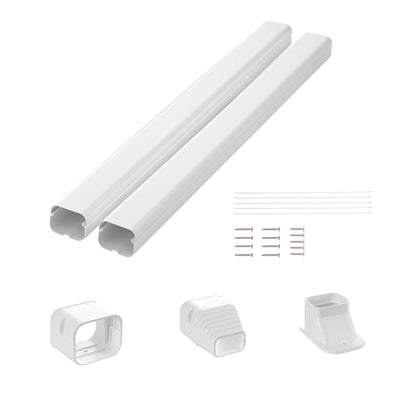 Mini Split Line Set Abdeckung 76,2 mm B 2270 mm L, dekorative PVC-Rohrleitungsabdeckung für Klimaanlagen mit 2 geraden Kanälen und kompletten Komponenten. Einfach zu installieren, überstreichbar für Wärmepumpen, weiß