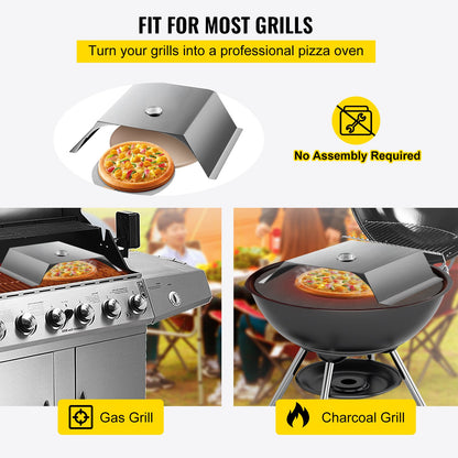Pizzaofen-Set, Grill-Pizzaofen aus Edelstahl, Pizza-Set für die meisten 55,9 cm großen Holzkohlegrills, Grill-Pizzaofen-Set inkl. Pizzakammer, rundem Pizzastein (33 cm), 25,4 x 29,9 cm Pizzaschaufel