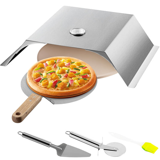 Pizzaugnssats, grillpizzaugn i rostfritt stål, pizzatillverkningssats för de flesta 22" kolgrill, grillpizzaugnssats inklusive pizzakammare, 13" rund pizzasten, 10 x 11,8 tums pizzaskal
