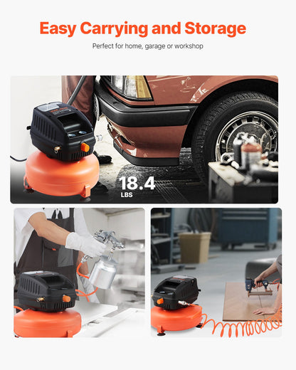 3 Gallon Air Compressor, 1/3HP 0.54CFM @ 90PSI Portable Pancake Air Compressor & 100PSI Max Working Pressure, Oil-Free Compressor Tank for Tire Inflation, Spray Painting, Woodwork Nailing, 120V