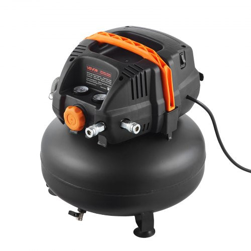 6 Gallon Air Compressor, 1.7HP 2.3CFM @ 90PSI Portable Pancake Air Compressor & 150PSI Max Working Pressure, Oil-Free Compressor Tank for Tire Inflation, Spray Painting, Woodwork Nailing, 120V