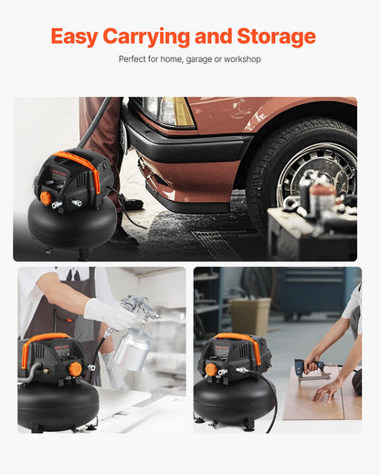 6 Gallon Air Compressor, 1.7HP 2.3CFM @ 90PSI Portable Pancake Air Compressor & 150PSI Max Working Pressure, Oil-Free Compressor Tank for Tire Inflation, Spray Painting, Woodwork Nailing, 120V