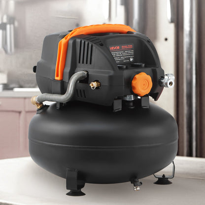 6 Gallon Air Compressor, 1.7HP 2.3CFM @ 90PSI Portable Pancake Air Compressor & 150PSI Max Working Pressure, Oil-Free Compressor Tank for Tire Inflation, Spray Painting, Woodwork Nailing, 120V