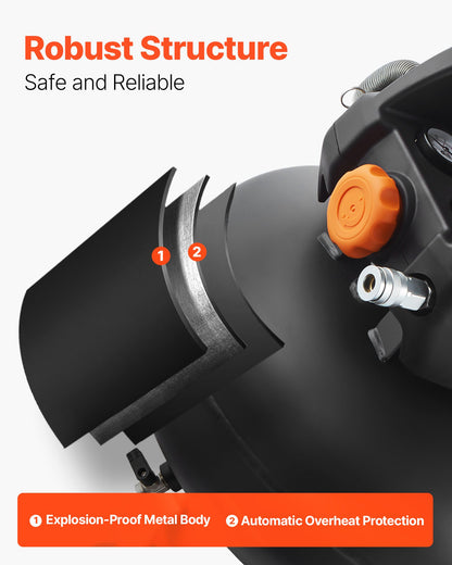 6 Gallon Air Compressor, 1.7HP 2.3CFM@90PSI Portable Pancake Air Compressor & 150PSI Max Pressure, 12-Piece Accessory Kit with 50FT Air Hose for Tire Inflation, Spray Painting, Woodwork Nailing