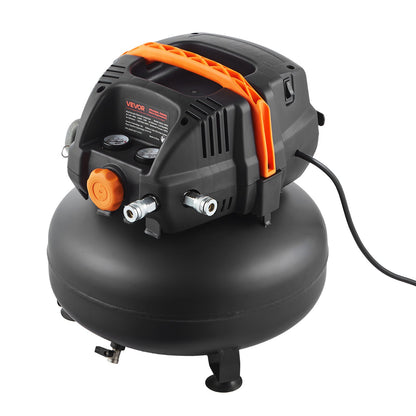 6 Gallon Air Compressor, 1.7HP 2.3CFM@90PSI Portable Pancake Air Compressor & 150PSI Max Pressure, 12-Piece Accessory Kit with 50FT Air Hose for Tire Inflation, Spray Painting, Woodwork Nailing