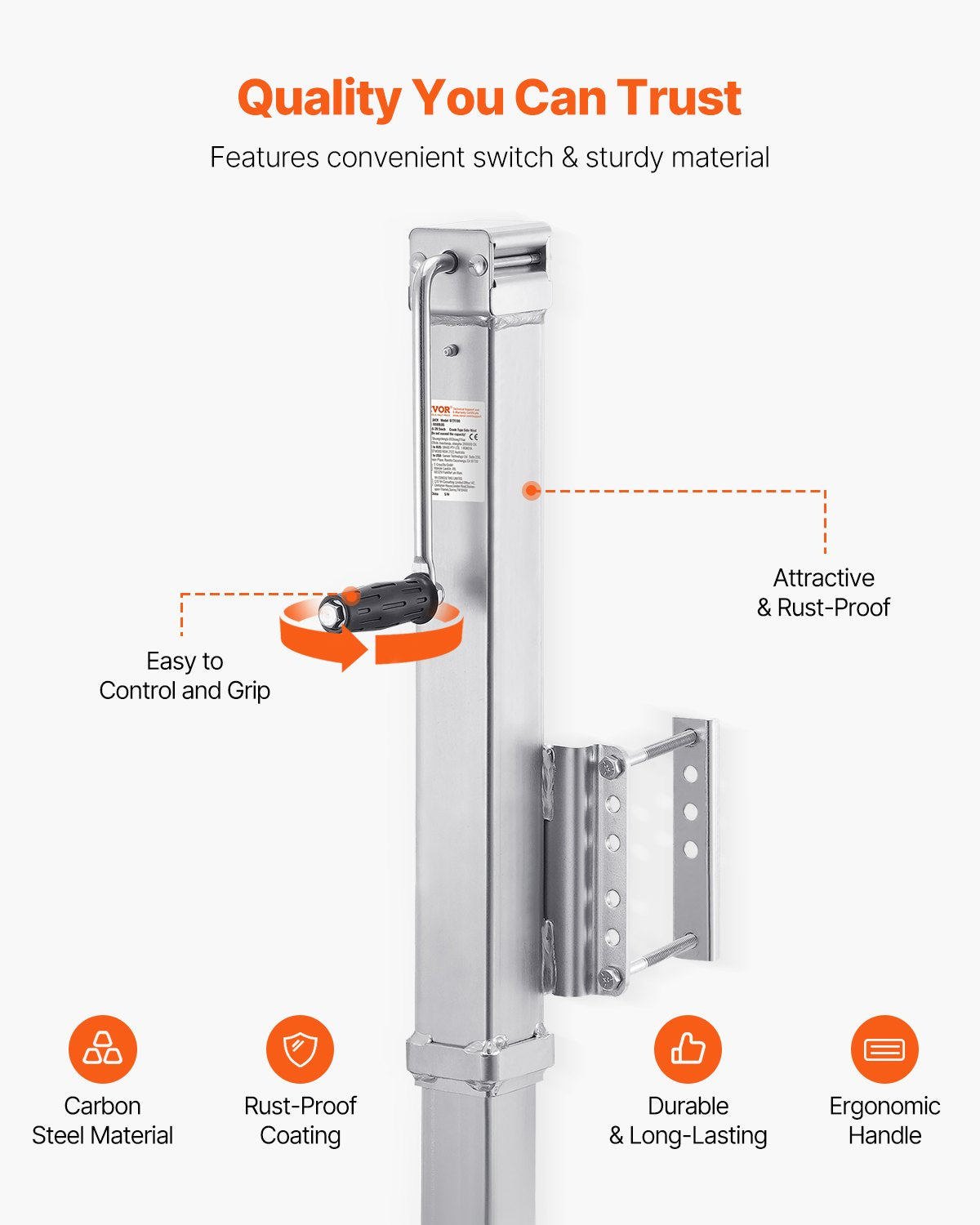 Trailer Jack Bolt-on Trailer Tongue Jack 8000 lbs Statisk belastning 28,5" färdväg