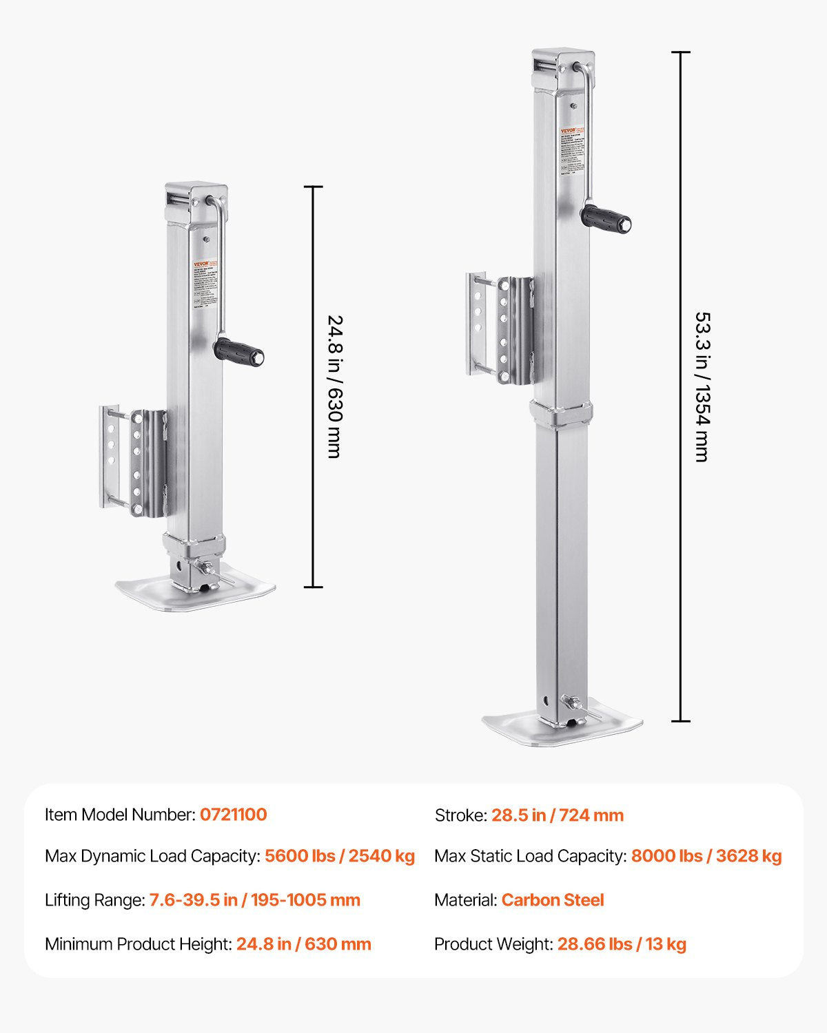 Trailer Jack Bolt-on Trailer Tongue Jack 8000 lbs Statisk belastning 28,5" färdväg