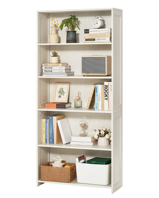 5-Tier Wide Bookcase 68" Freestanding Open Wooden Bookcase White