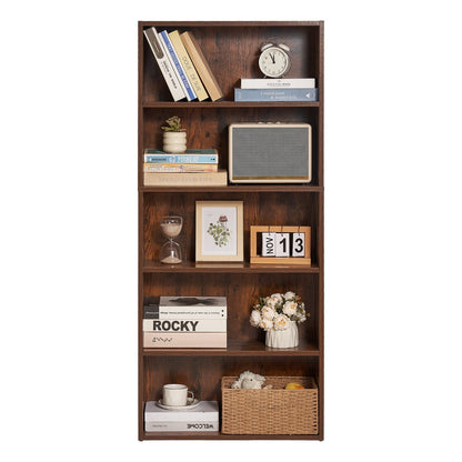 Bücherregal mit 5 Ebenen, schmal, 135,6 cm, offenes Bücherregal aus Holz, verstellbare Regalböden, Braun