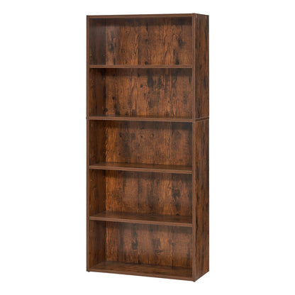 Bücherregal mit 5 Ebenen, schmal, 135,6 cm, offenes Bücherregal aus Holz, verstellbare Regalböden, Braun
